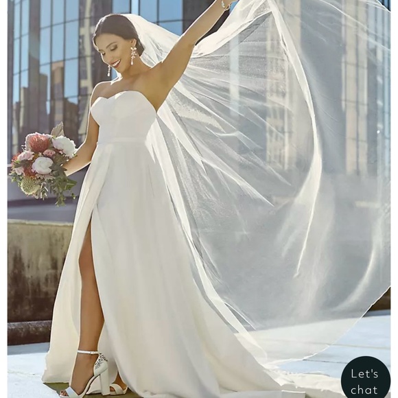 David's Bridal Dresses Strapless Satin Wedding Dress With Slit - Main Image